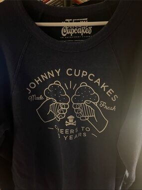Johnny Cupcakes Navy Sweatshirt with White Bakery Graphic